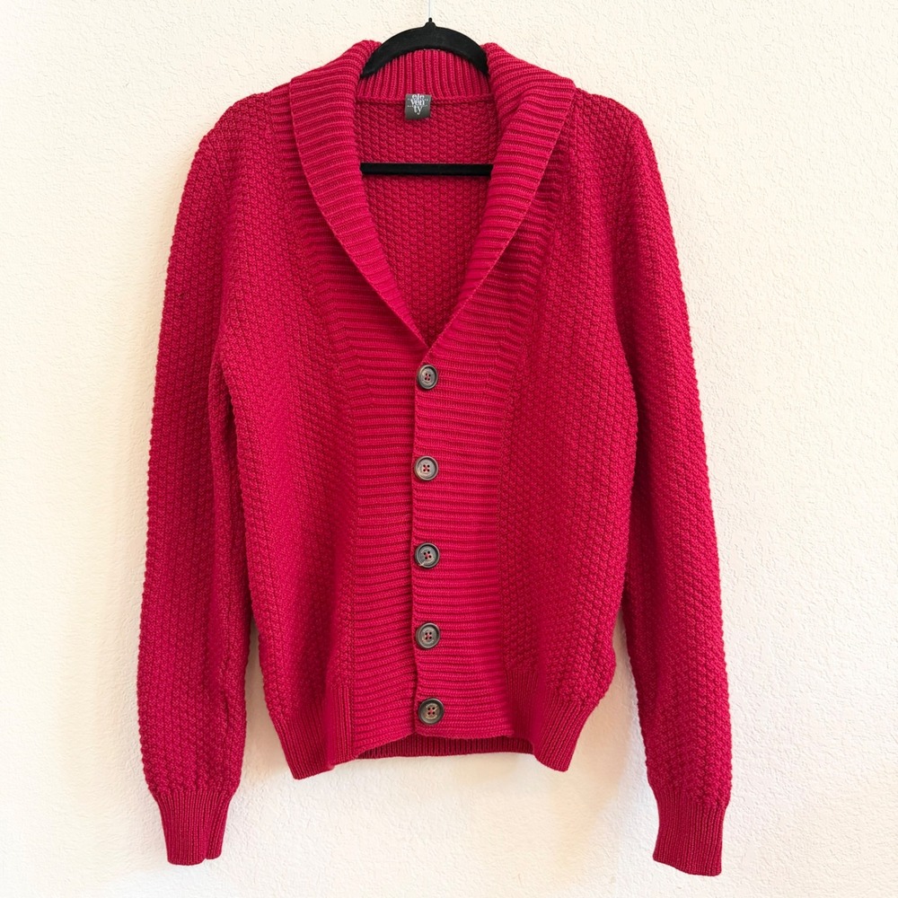 Eleventy Mens 100% Wool Shawl Collar Cardigan Sweater Red‎ Made in Italy Size M